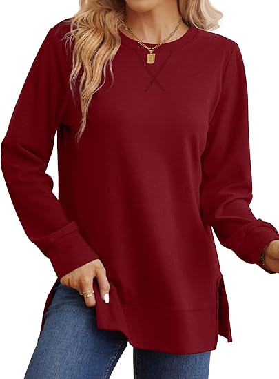 Christmas Deals$25.88 for 8 pack- Women's Long Sleeve Side Slit Loose Tops(Multiple Colors)