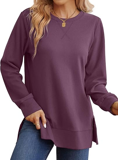 Christmas Deals$25.88 for 8 pack- Women's Long Sleeve Side Slit Loose Tops(Multiple Colors)