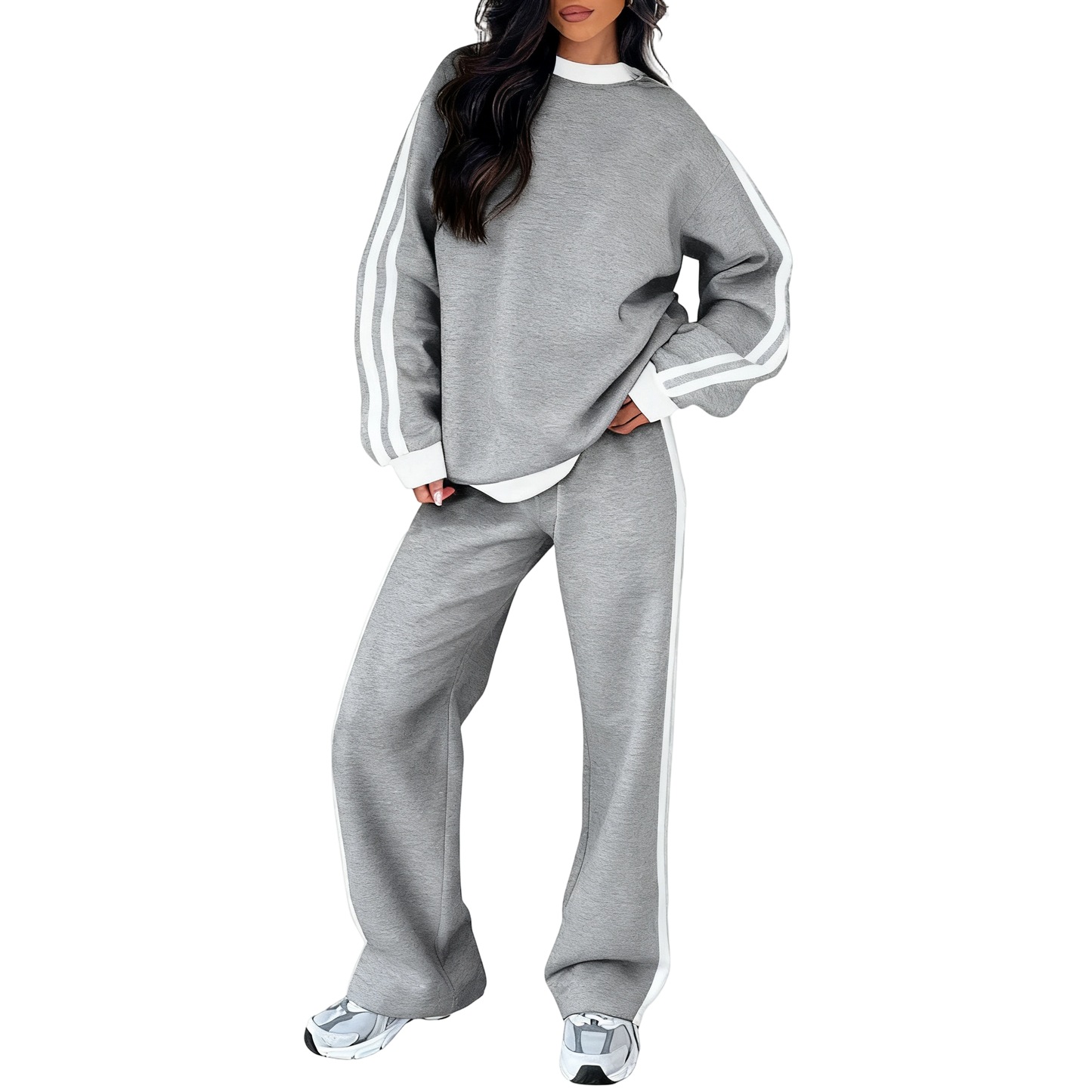 Women's 2 Piece Outfit Fleece Sweatsuit Casual Lounge Matching Sets Crewneck Loose Fit Cozy Sweatshirt & Straight Leg Sweatpants Womenswear