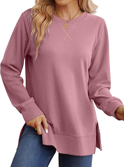 Christmas Deals$25.88 for 8 pack- Women's Long Sleeve Side Slit Loose Tops(Multiple Colors)