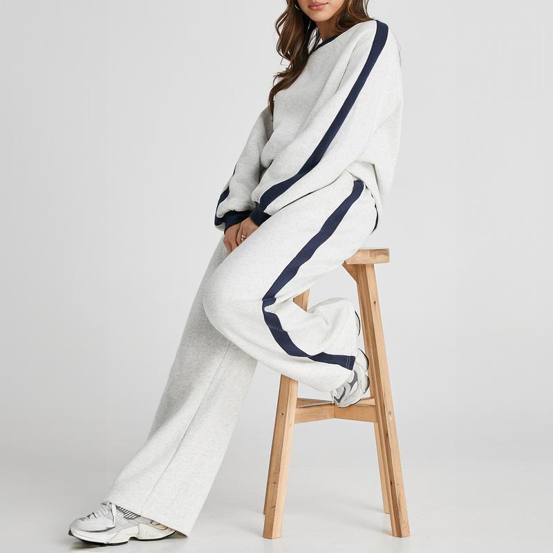 Women's 2 Piece Outfit Fleece Sweatsuit Casual Lounge Matching Sets Crewneck Loose Fit Cozy Sweatshirt & Straight Leg Sweatpants Womenswear