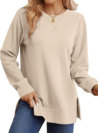 Christmas Deals$25.88 for 8 pack- Women's Long Sleeve Side Slit Loose Tops(Multiple Colors)