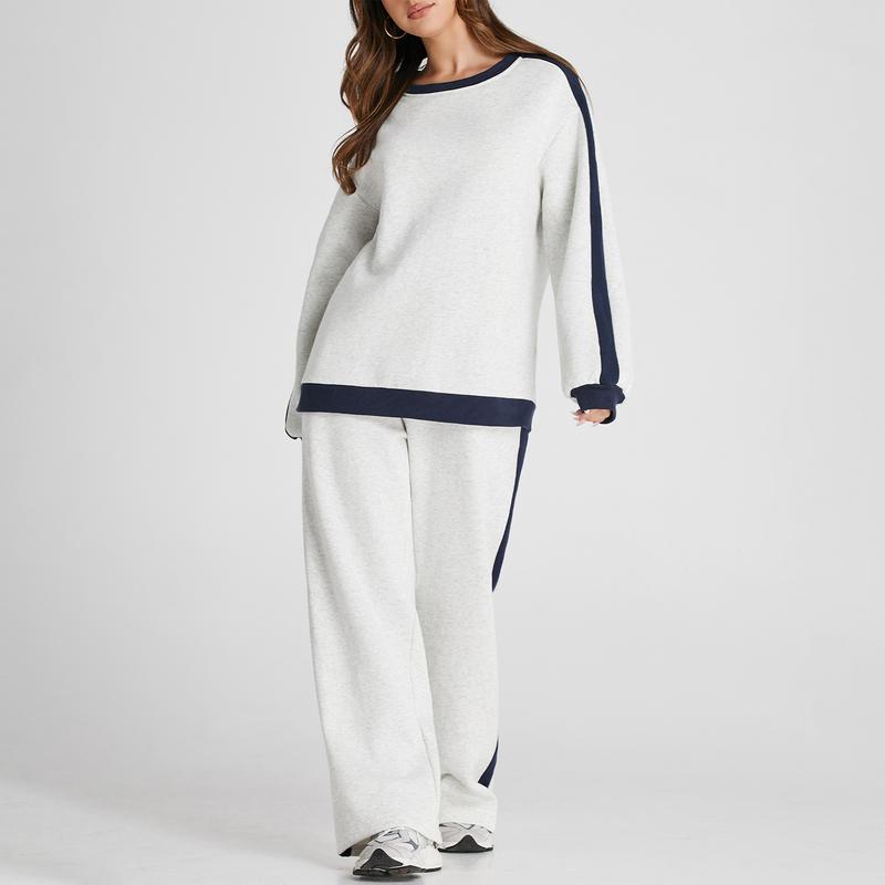 Women's 2 Piece Outfit Fleece Sweatsuit Casual Lounge Matching Sets Crewneck Loose Fit Cozy Sweatshirt & Straight Leg Sweatpants Womenswear
