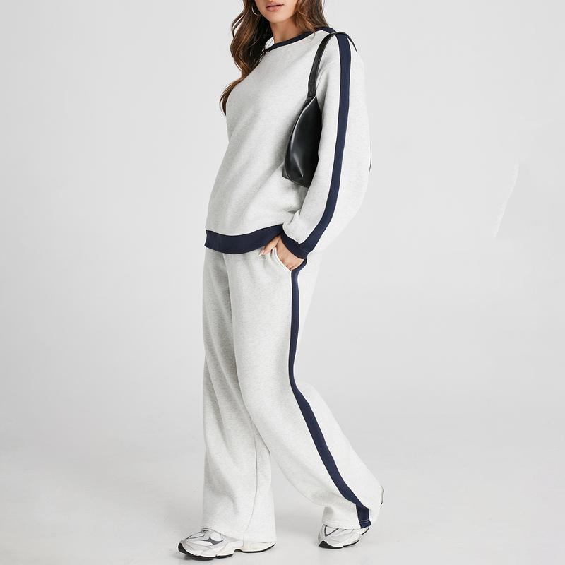 Women's 2 Piece Outfit Fleece Sweatsuit Casual Lounge Matching Sets Crewneck Loose Fit Cozy Sweatshirt & Straight Leg Sweatpants Womenswear