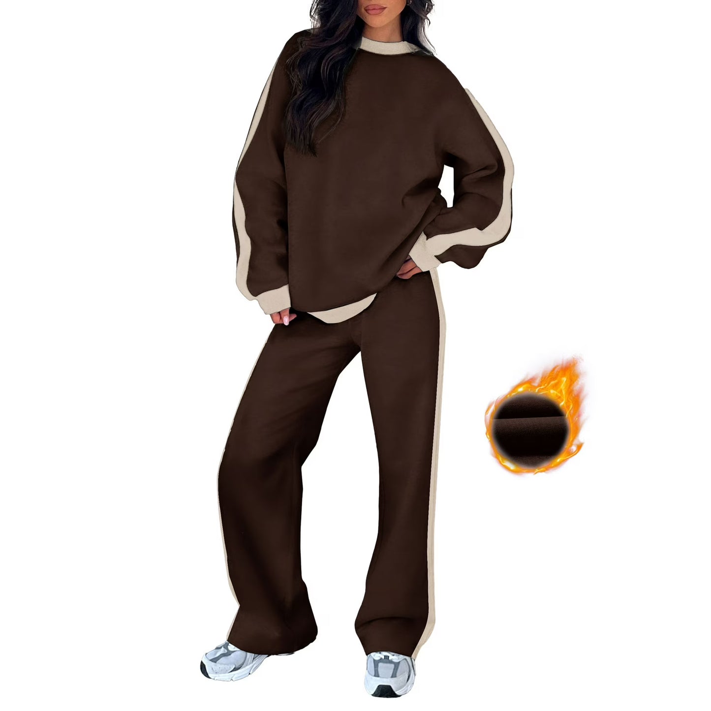 Women's 2 Piece Outfit Fleece Sweatsuit Casual Lounge Matching Sets Crewneck Loose Fit Cozy Sweatshirt & Straight Leg Sweatpants Womenswear