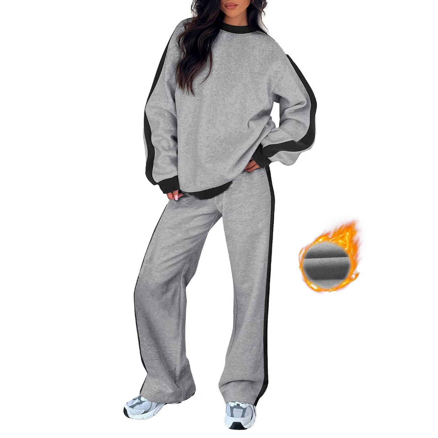 Women's 2 Piece Outfit Fleece Sweatsuit Casual Lounge Matching Sets Crewneck Loose Fit Cozy Sweatshirt & Straight Leg Sweatpants Womenswear