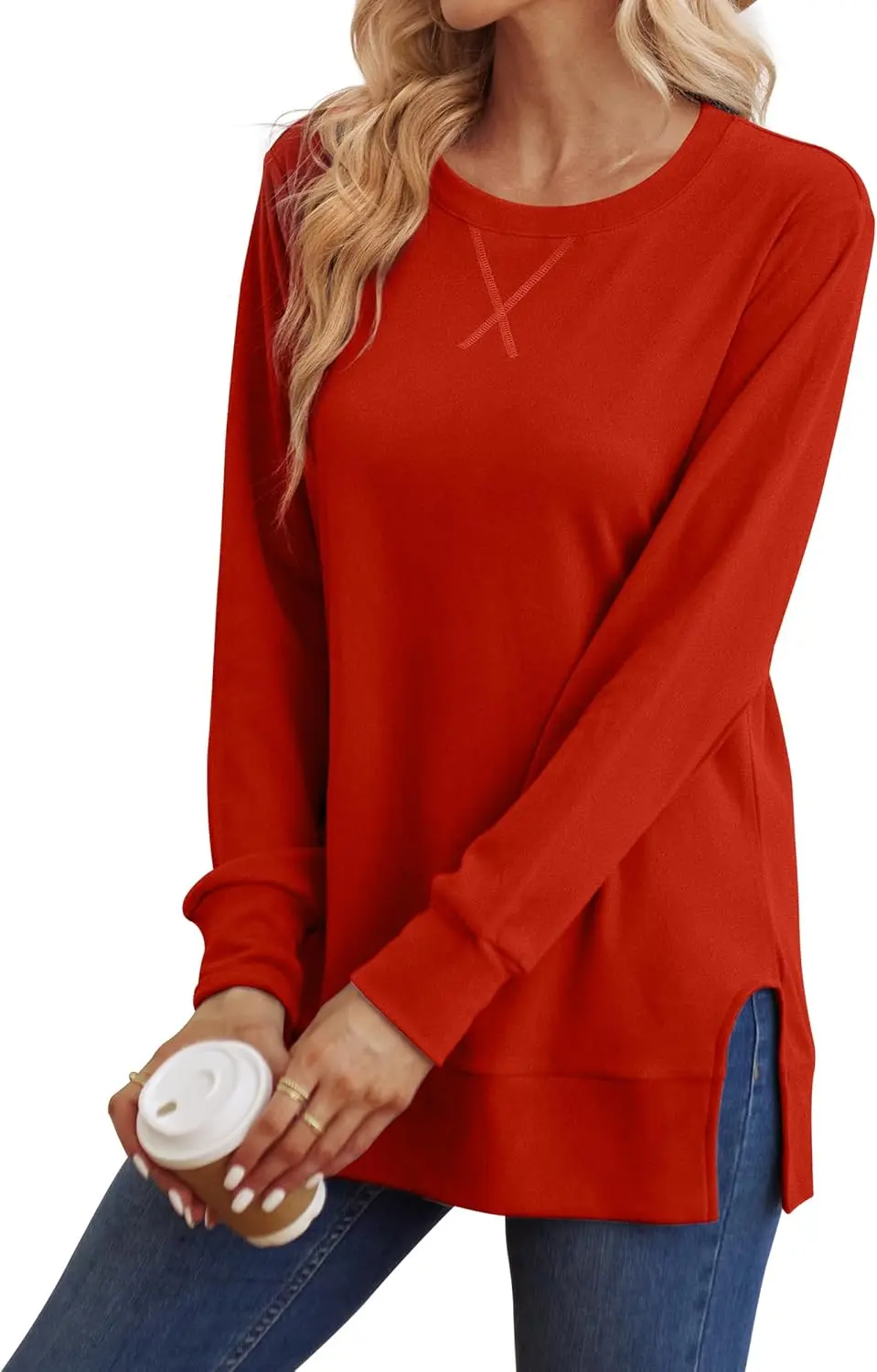 Christmas Deals$25.88 for 8 pack- Women's Long Sleeve Side Slit Loose Tops(Multiple Colors)