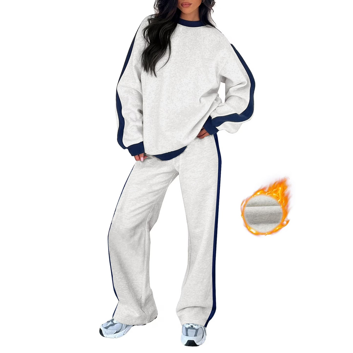 Women's 2 Piece Outfit Fleece Sweatsuit Casual Lounge Matching Sets Crewneck Loose Fit Cozy Sweatshirt & Straight Leg Sweatpants Womenswear