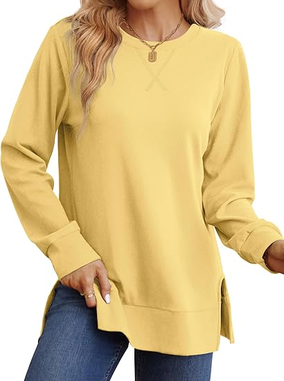 Christmas Deals$25.88 for 8 pack- Women's Long Sleeve Side Slit Loose Tops(Multiple Colors)