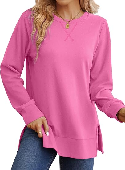Christmas Deals$25.88 for 8 pack- Women's Long Sleeve Side Slit Loose Tops(Multiple Colors)