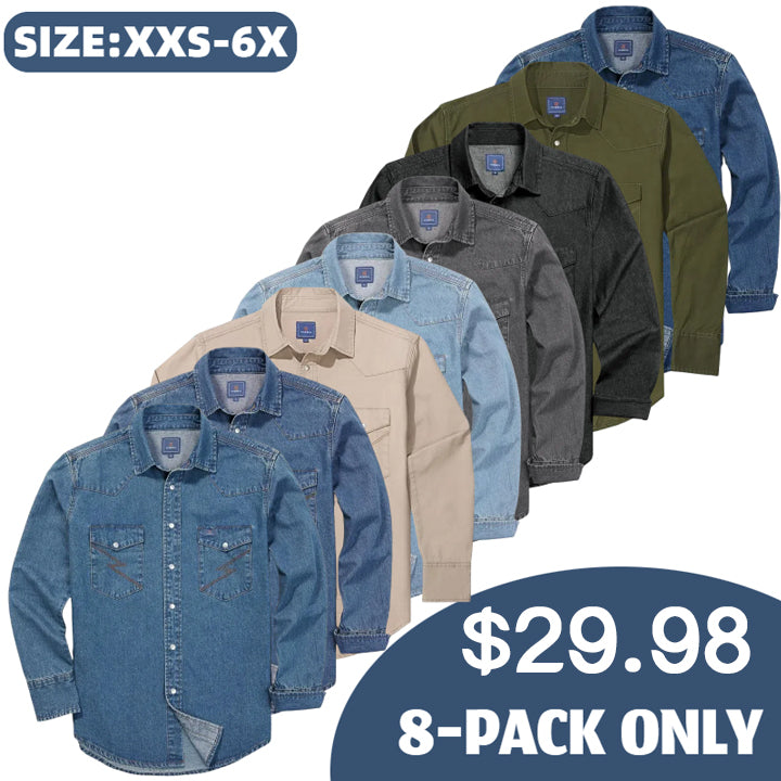 š„AUGUST HOT-SALE š„Men's Long Sleeve Stone-Washed and Pre-Washed Denim Work Shirt-1