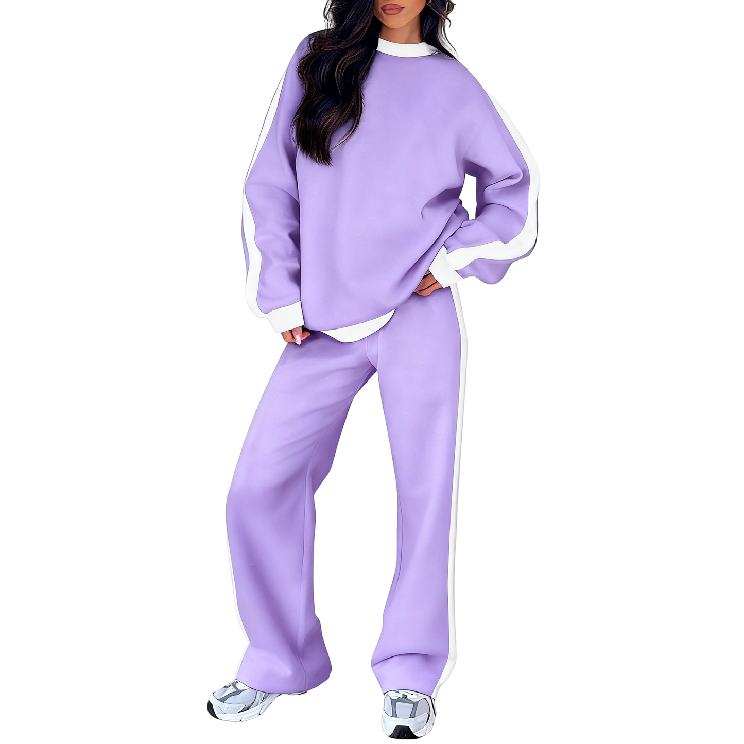 Women's 2 Piece Outfit Fleece Sweatsuit Casual Lounge Matching Sets Crewneck Loose Fit Cozy Sweatshirt & Straight Leg Sweatpants Womenswear