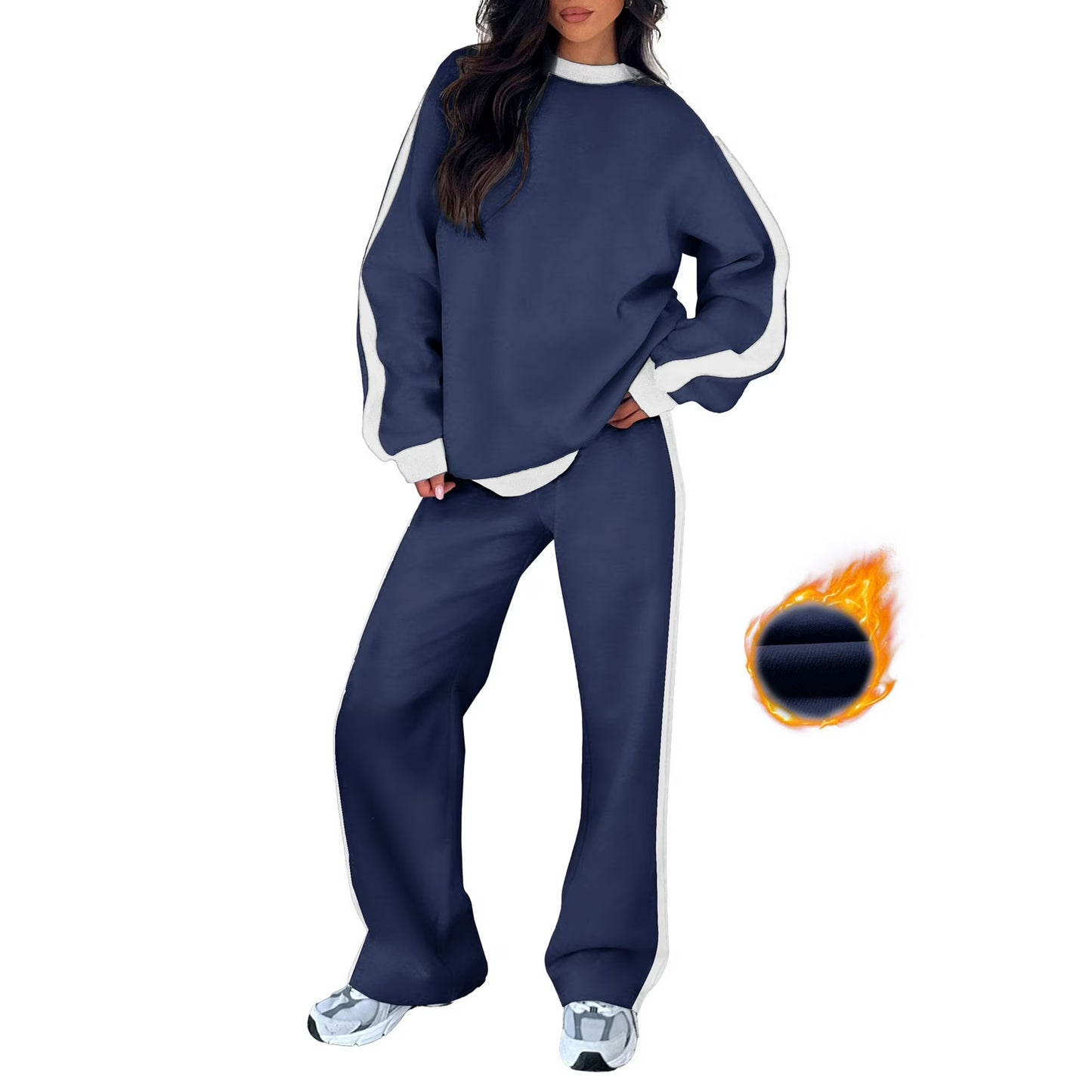 Women's 2 Piece Outfit Fleece Sweatsuit Casual Lounge Matching Sets Crewneck Loose Fit Cozy Sweatshirt & Straight Leg Sweatpants Womenswear