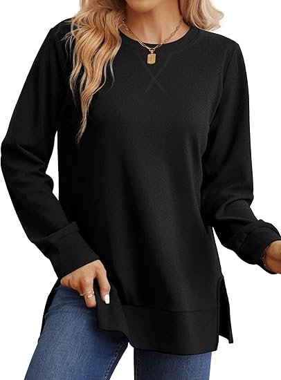 Christmas Deals$25.88 for 8 pack- Women's Long Sleeve Side Slit Loose Tops(Multiple Colors)