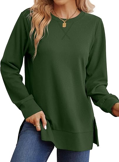 Christmas Deals$25.88 for 8 pack- Women's Long Sleeve Side Slit Loose Tops(Multiple Colors)