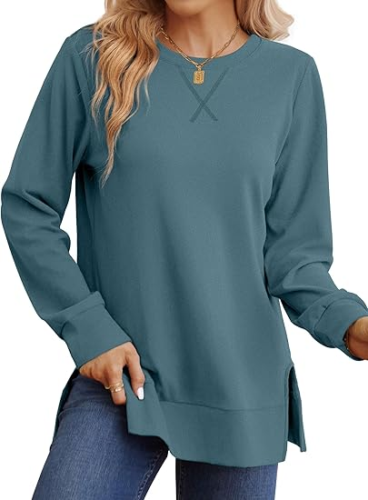 Christmas Deals$25.88 for 8 pack- Women's Long Sleeve Side Slit Loose Tops(Multiple Colors)