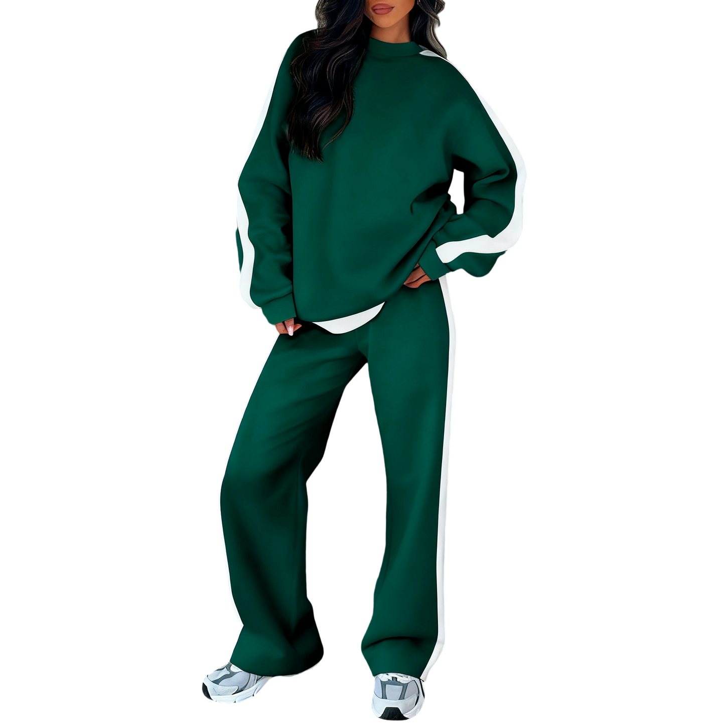 Women's 2 Piece Outfit Fleece Sweatsuit Casual Lounge Matching Sets Crewneck Loose Fit Cozy Sweatshirt & Straight Leg Sweatpants Womenswear