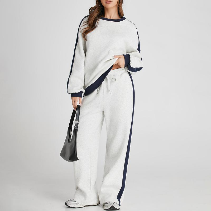 Women's 2 Piece Outfit Fleece Sweatsuit Casual Lounge Matching Sets Crewneck Loose Fit Cozy Sweatshirt & Straight Leg Sweatpants Womenswear