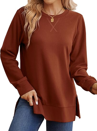 Christmas Deals$25.88 for 8 pack- Women's Long Sleeve Side Slit Loose Tops(Multiple Colors)