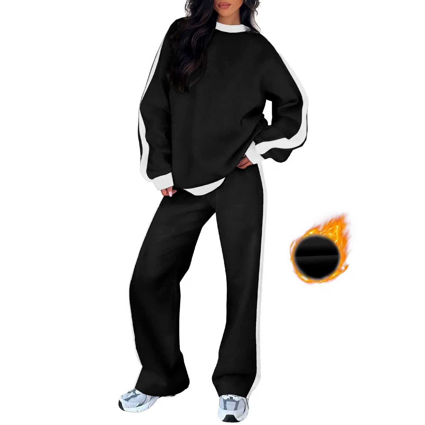 Women's 2 Piece Outfit Fleece Sweatsuit Casual Lounge Matching Sets Crewneck Loose Fit Cozy Sweatshirt & Straight Leg Sweatpants Womenswear