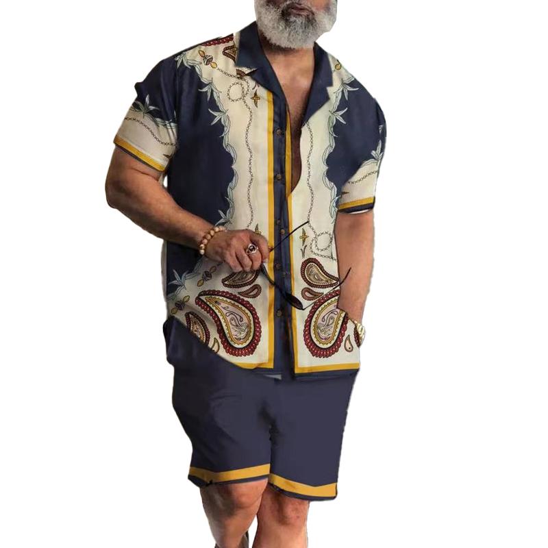 【CLEARANCE】Men's Printed Casual Slim Fit Short Sleeve Shirt Set 89031733X