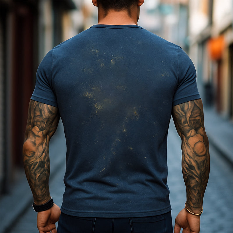 Men's Retro Casual Explosion Note Printed Round Neck Short Sleeve T-shirt MTA1570D9TO