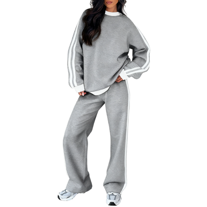 Women's 2 Piece Outfit Fleece Sweatsuit Casual Lounge Matching Sets Crewneck Loose Fit Cozy Sweatshirt & Straight Leg Sweatpants Womenswear