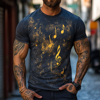 Men's Retro Casual Explosion Note Printed Round Neck Short Sleeve T-shirt MTA1570D9TO