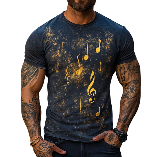 Men's Retro Casual Explosion Note Printed Round Neck Short Sleeve T-shirt MTA1570D9TO