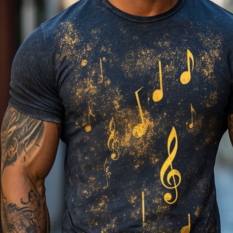 Men's Retro Casual Explosion Note Printed Round Neck Short Sleeve T-shirt MTA1570D9TO