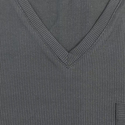 Men's Casual Ribbed Cotton Blend V-neck Slim Fit Short-sleeved T-shirt 51265184M