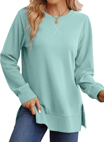 Christmas Deals$25.88 for 8 pack- Women's Long Sleeve Side Slit Loose Tops(Multiple Colors)