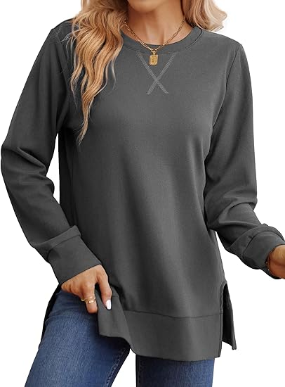 Christmas Deals$25.88 for 8 pack- Women's Long Sleeve Side Slit Loose Tops(Multiple Colors)