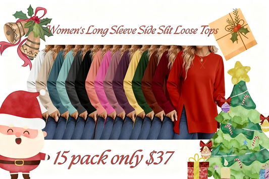 Christmas Deals$25.88 for 8 pack- Women's Long Sleeve Side Slit Loose Tops(Multiple Colors)