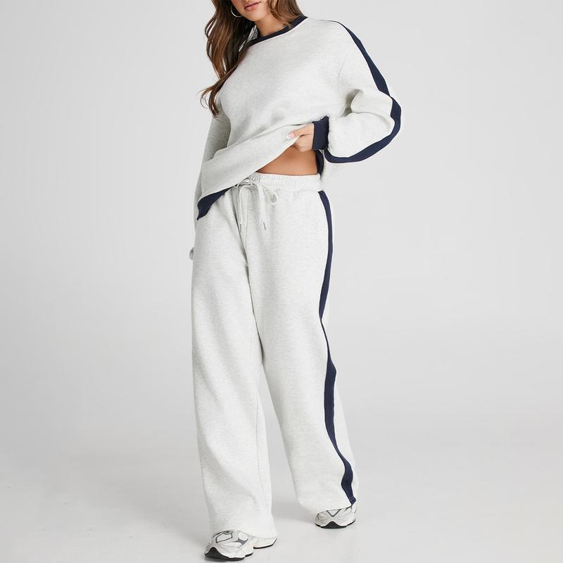 Women's 2 Piece Outfit Fleece Sweatsuit Casual Lounge Matching Sets Crewneck Loose Fit Cozy Sweatshirt & Straight Leg Sweatpants Womenswear