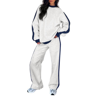 Women's 2 Piece Outfit Fleece Sweatsuit Casual Lounge Matching Sets Crewneck Loose Fit Cozy Sweatshirt & Straight Leg Sweatpants Womenswear