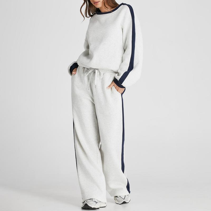 Women's 2 Piece Outfit Fleece Sweatsuit Casual Lounge Matching Sets Crewneck Loose Fit Cozy Sweatshirt & Straight Leg Sweatpants Womenswear