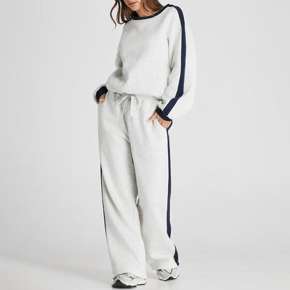 Women's 2 Piece Outfit Fleece Sweatsuit Casual Lounge Matching Sets Crewneck Loose Fit Cozy Sweatshirt & Straight Leg Sweatpants Womenswear