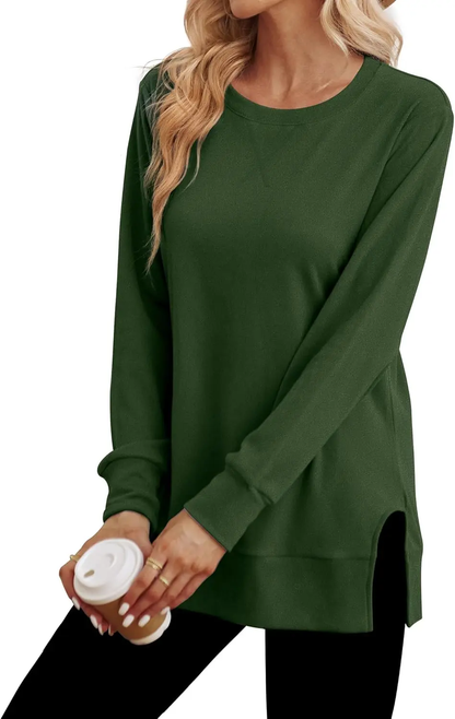 Christmas Deals$25.88 for 8 pack- Women's Long Sleeve Side Slit Loose Tops(Multiple Colors)