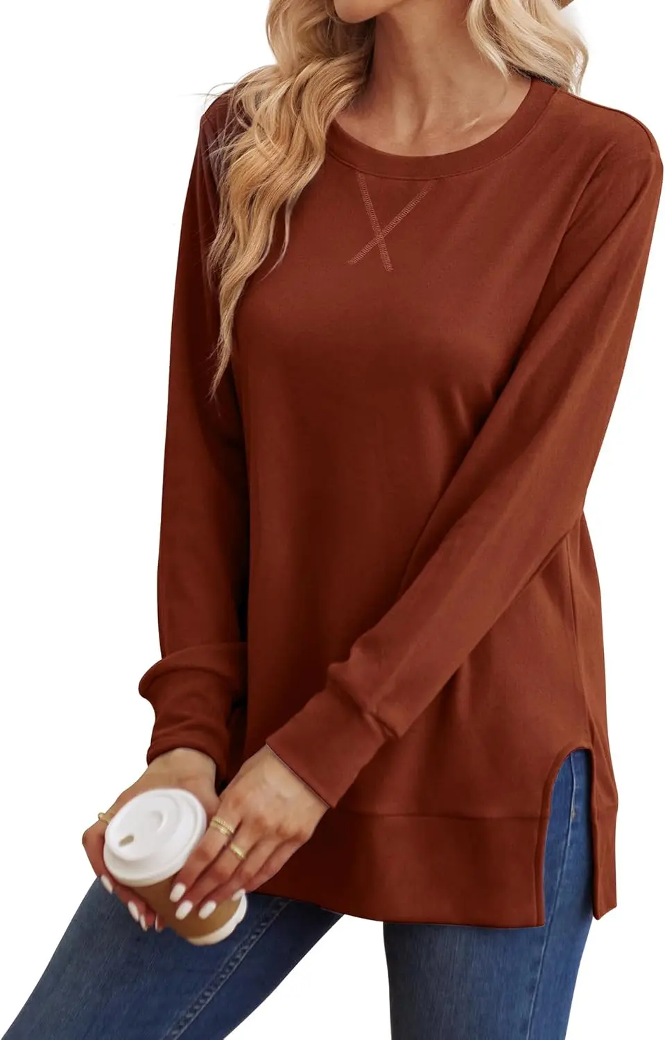 Christmas Deals$25.88 for 8 pack- Women's Long Sleeve Side Slit Loose Tops(Multiple Colors)