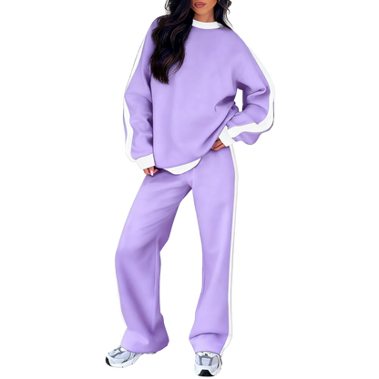 Women's 2 Piece Outfit Fleece Sweatsuit Casual Lounge Matching Sets Crewneck Loose Fit Cozy Sweatshirt & Straight Leg Sweatpants Womenswear