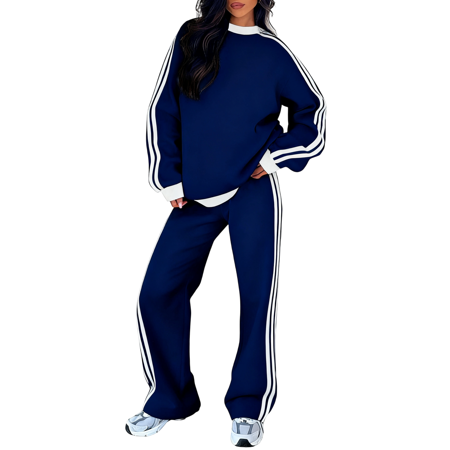 Women's 2 Piece Outfit Fleece Sweatsuit Casual Lounge Matching Sets Crewneck Loose Fit Cozy Sweatshirt & Straight Leg Sweatpants Womenswear