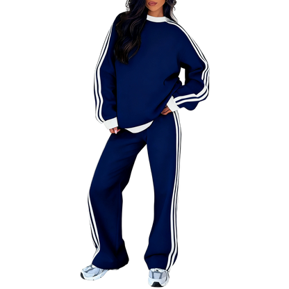 Women's 2 Piece Outfit Fleece Sweatsuit Casual Lounge Matching Sets Crewneck Loose Fit Cozy Sweatshirt & Straight Leg Sweatpants Womenswear