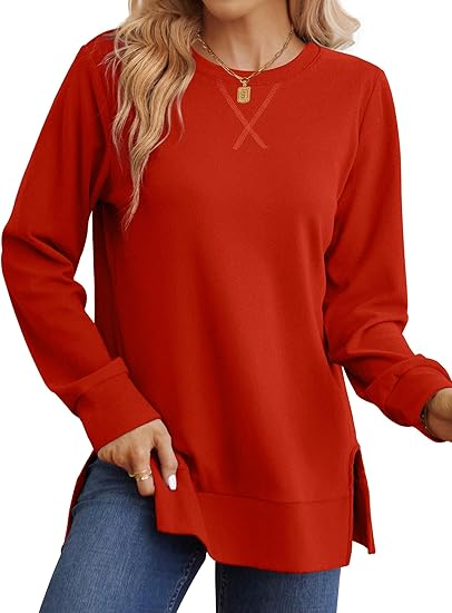 Christmas Deals$25.88 for 8 pack- Women's Long Sleeve Side Slit Loose Tops(Multiple Colors)