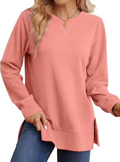Christmas Deals$25.88 for 8 pack- Women's Long Sleeve Side Slit Loose Tops(Multiple Colors)