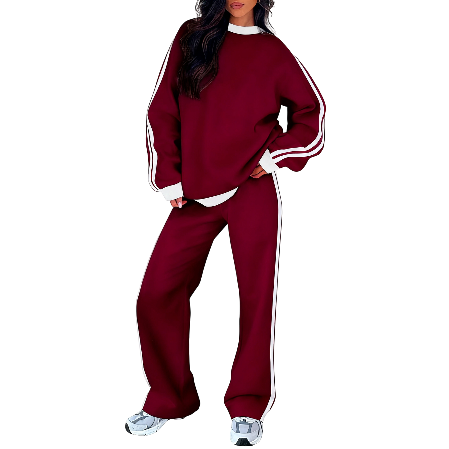 Women's 2 Piece Outfit Fleece Sweatsuit Casual Lounge Matching Sets Crewneck Loose Fit Cozy Sweatshirt & Straight Leg Sweatpants Womenswear