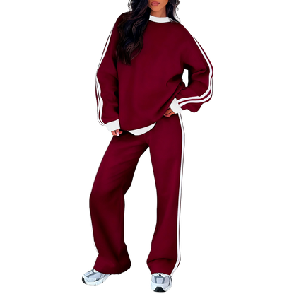Women's 2 Piece Outfit Fleece Sweatsuit Casual Lounge Matching Sets Crewneck Loose Fit Cozy Sweatshirt & Straight Leg Sweatpants Womenswear