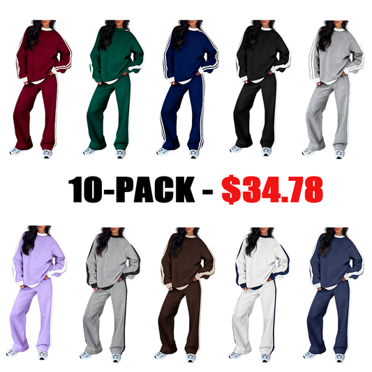 Women's 2 Piece Outfit Fleece Sweatsuit Casual Lounge Matching Sets Crewneck Loose Fit Cozy Sweatshirt & Straight Leg Sweatpants Womenswear