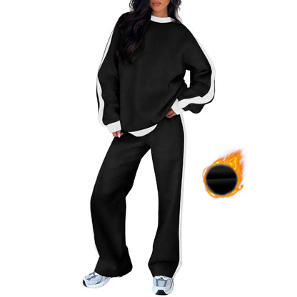 Women's 2 Piece Outfit Fleece Sweatsuit Casual Lounge Matching Sets Crewneck Loose Fit Cozy Sweatshirt & Straight Leg Sweatpants Womenswear