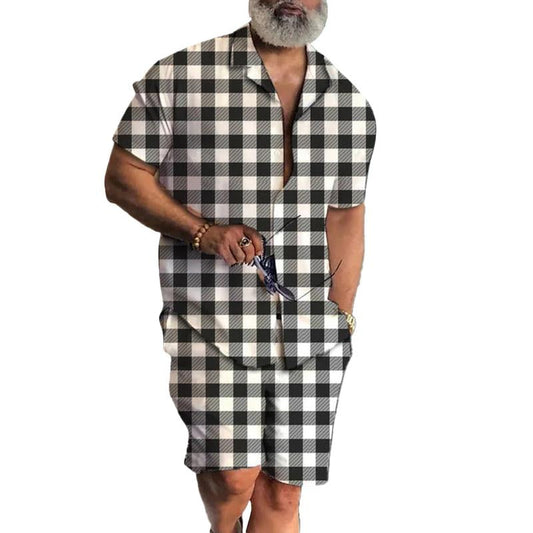 【CLEARANCE】Men's Printed Casual Slim Fit Short Sleeve Shirt Set 89031733X